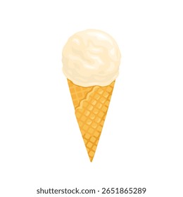 Ice cream ball in waffle cone. Vector cartoon flat illustration. Sweet food icon