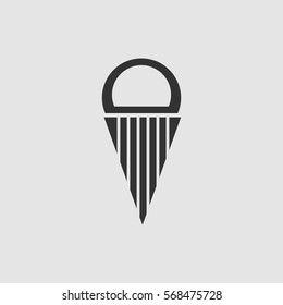 Ice cream ball in waffle cone icon flat. Black pictogram on grey background. Vector illustration symbol