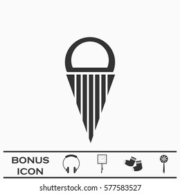 Ice cream ball in waffle cone icon flat. Black pictogram on white background. Vector illustration symbol and bonus button