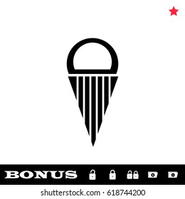 Ice cream ball in waffle cone icon flat. Black pictogram on white background. Vector illustration symbol and bonus button open and closed lock, folder, star