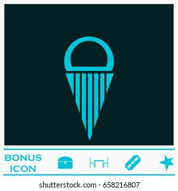 Ice cream ball in waffle cone icon flat. Blue pictogram on dark background. Vector illustration symbol and bonus icons