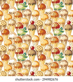 Ice cream balls. Abstract seamless pattern. Kids wallpaper. Funky background. Summer food backdrop.