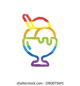 Ice cream balls in the bowl. Drawing sign with LGBT style, seven colors of rainbow (red, orange, yellow, green, blue, indigo, violet