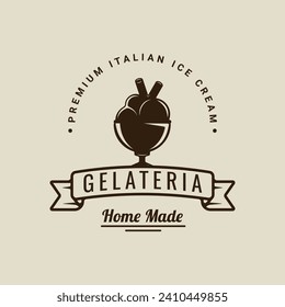 bolas de helado en tazón logo vectorial ilustración vintage diseño gráfico de icono. símbolo y signo de gelatería congelada o helada para tienda de negocios café con estilo tipográfico