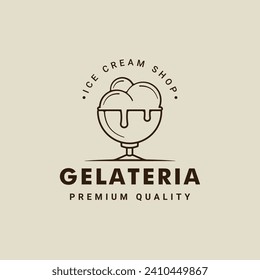 bolas de helado en la línea de arte de la línea de la línea de la línea de la ilustración del vector diseño gráfico del icono. símbolo y signo de gelatería congelada o helada para tienda de negocios café con estilo tipográfico