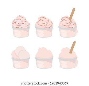Ice cream balls in a clear plastic container. Outline vector illustration on a white background.