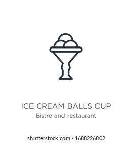 Ice cream balls cup icon. Thin linear ice cream balls cup outline icon isolated on white background from bistro and restaurant collection. Line vector sign, symbol for web and mobile