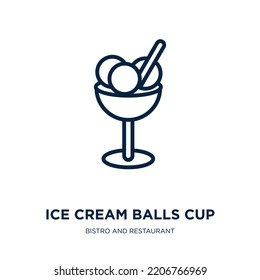 ice cream balls cup icon from bistro and restaurant collection. Thin linear ice cream balls cup, ice, cream outline icon isolated on white background. Line vector ice cream balls cup sign, symbol for 