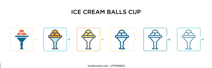Ice cream balls cup vector icon in 6 different modern styles. Black, two colored ice cream balls cup icons designed in filled, outline, line and stroke style. Vector illustration can be used for web,