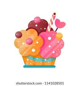 Ice cream balls with different flavors in a bowl vector Illustration on a white background