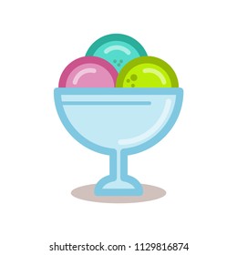 Ice cream balls in the glass bowl. Vector line icon isolated on white background. For infographic, website or app.