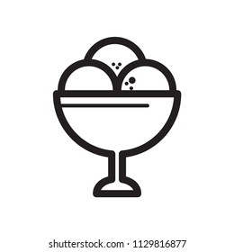 Ice cream balls in the glass bowl. Vector line icon isolated on white background. For infographic, website or app.