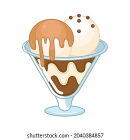 Ice cream balls in glass bowl vector illustration
