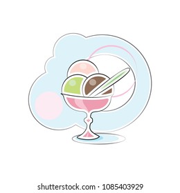 Ice cream balls in a glass, cartoon vector illustration.