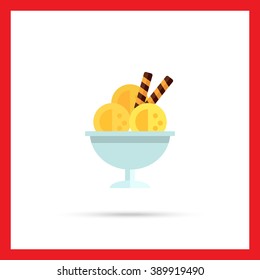 Ice cream balls in glass dessert bowl