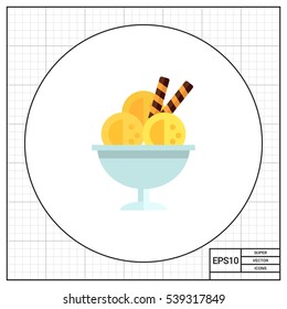 Ice cream balls in glass dessert bowl