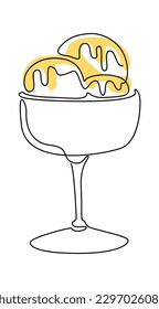 Ice cream balls on glass vase in color spot. Vector illustration