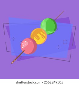 Ice cream balls on stick. Sweet food, dairy product, sundae. Dessert concept. Vector illustration can be used for topics like food, menu, unhealthy eating