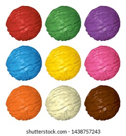 Ice Cream Balls Set with Different Fruit and Berry Flavors Isolated on White Background. Vector 3D Illustration.