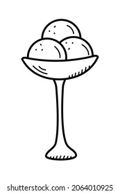 Ice cream balls in a vase, vector illustration of a delicious creamy dessert icon, doodle style