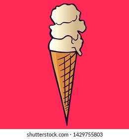 ice cream balls in the waffle cone isolated on white background.  Comic character in cartoon style illustration for t shirt design