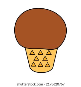  ice cream balls in the waffle cone isolated on white background. Vector flat outline icon. Comic character in cartoon style illustration for t shirt design