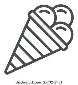 Ice cream balls in waffle cone line icon, sweets dairy concept. Vector graphics. Sweet icecream sign on white background, outline style icon for mobile or web design