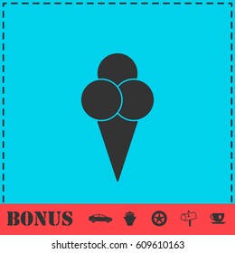 Ice cream balls in waffle cone icon flat. Simple vector symbol and bonus icon