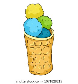 ice cream balls in a waffle glass  vector illustration