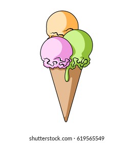 The ice cream balls in waffle.Summer rest single icon in cartoon style vector symbol stock illustration.