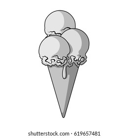 The ice cream balls in waffle.Summer rest single icon in monochrome style vector symbol stock illustration.