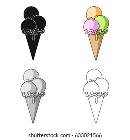 The ice cream balls in waffle.Summer rest single icon in cartoon style vector symbol stock illustration.