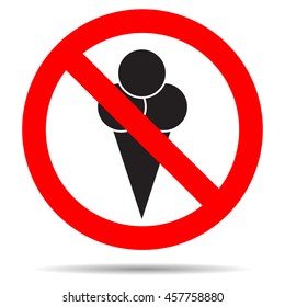 Ice cream ban. Stop enter with food, forbidden and prohibition icon emblem. Vector illustration