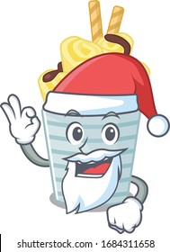 ice cream banana rolls in Santa cartoon character design showing ok finger