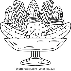 Ice Cream Banana Split Sundae Isolated Coloring