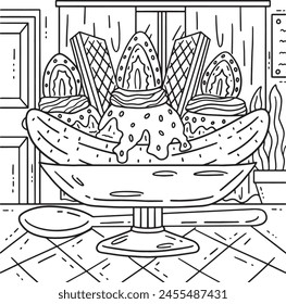 Ice Cream Banana Split Sundae Spoon Coloring Page 