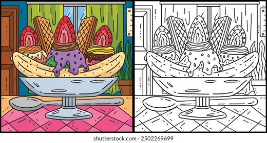 Ice Cream Banana Split Sundae Spoon Illustration