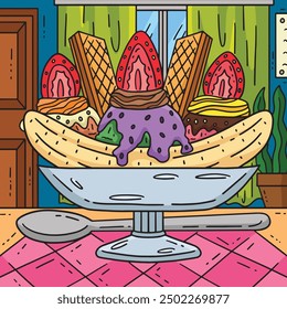 Ice Cream Banana Split Sundae Spoon Colored 