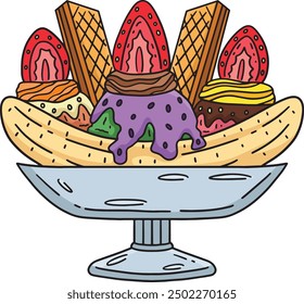 Ice Cream Banana Split Sundae Cartoon Clipart
