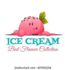 Ice cream banner with candy face. Vector illustration.