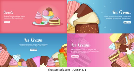 Ice Cream banner set template. Cartoon illustration of banner vector set template for any web design