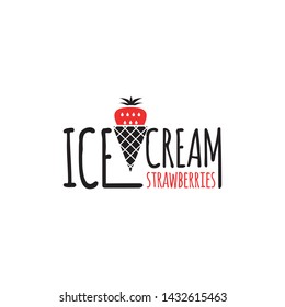 Ice cream banner with strawberry