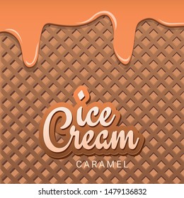 Ice Cream banner with wafer background. Cafe menu, ice cream dessert poster, food packaging design