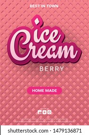 Ice Cream banner with wafer background. Cafe menu, ice cream dessert poster, food packaging design