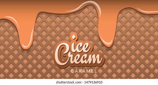 Ice Cream banner with wafer background. Cafe menu, ice cream dessert poster, food packaging design