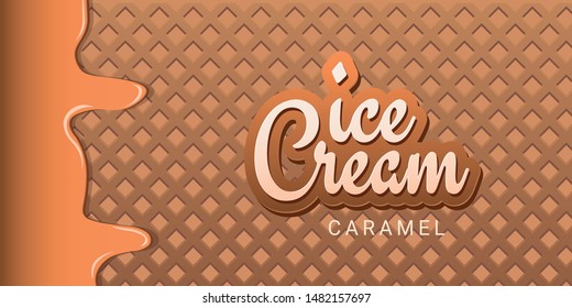 Ice Cream banner with wafer background. Cafe menu, ice cream dessert poster, food packaging design