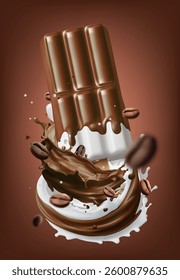 ice cream bar coffee  dark chocolate bar with flavor. Vector illustration in 3d realistic style stock illustration 
