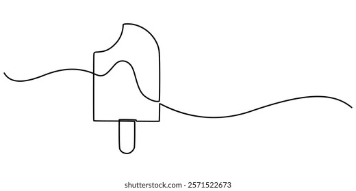 Ice cream bar continuous one line drawing vector illustration, Ice Cream Single Line Icon, Ice cream in waffle cone in one continuous line drawing. Symbol dessert gelato for menu and business card .