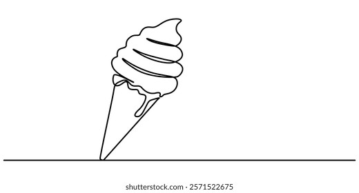 Ice cream bar continuous one line drawing vector illustration, Ice Cream Single Line Icon, Ice cream in waffle cone in one continuous line drawing. Symbol dessert gelato for menu and business card .