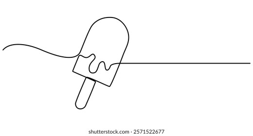 Ice cream bar continuous one line drawing vector illustration, Ice Cream Single Line Icon, Ice cream in waffle cone in one continuous line drawing. Symbol dessert gelato for menu and business card .